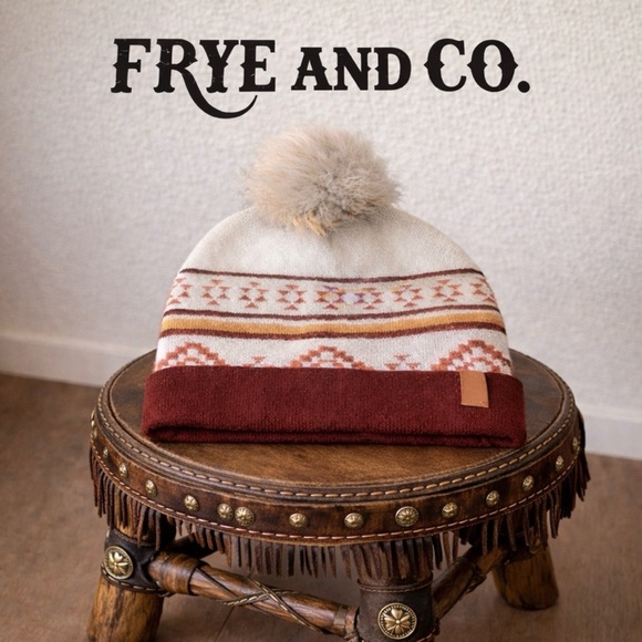 FRYE AND CO. Accessories - NWT. FRYE & CO Aztec Knit Pom Pom Beanie – Cream Burgundy Western Winter Hat.